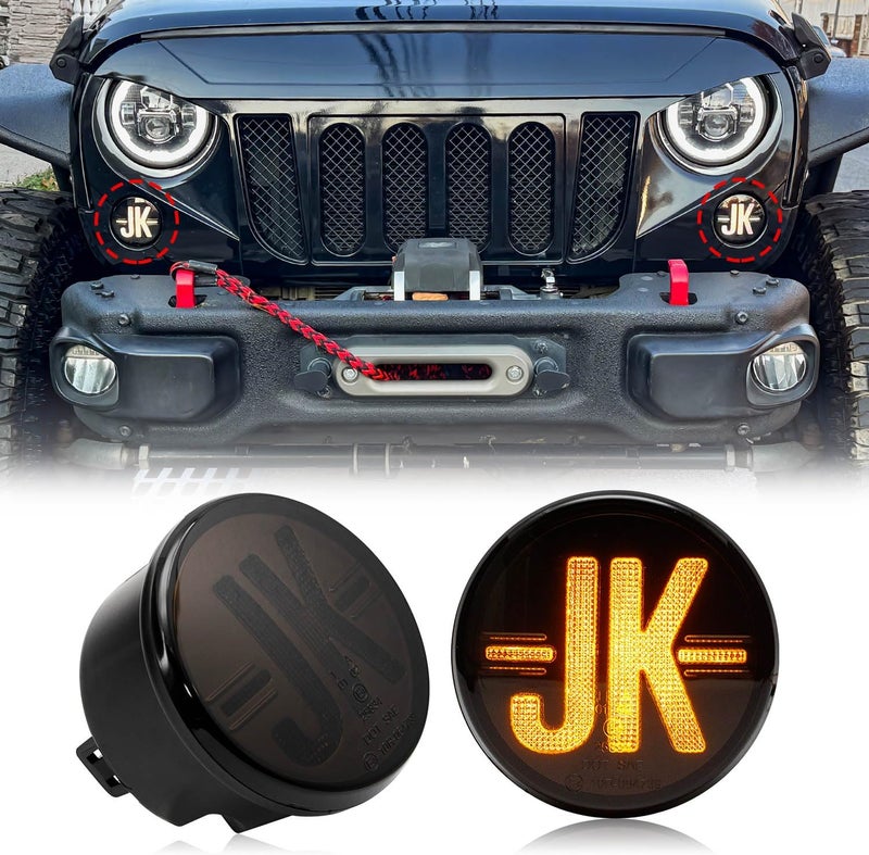 Aexploer LED Turn Signal Lights Compatible with Wrangler JK JKU 2007-2018,Turn Signal&Parking Lights,2024 NEW,Favorite of Off-Road Enthusiasts for JK,White&Yellow Light (Smoked Lens) - Image 1